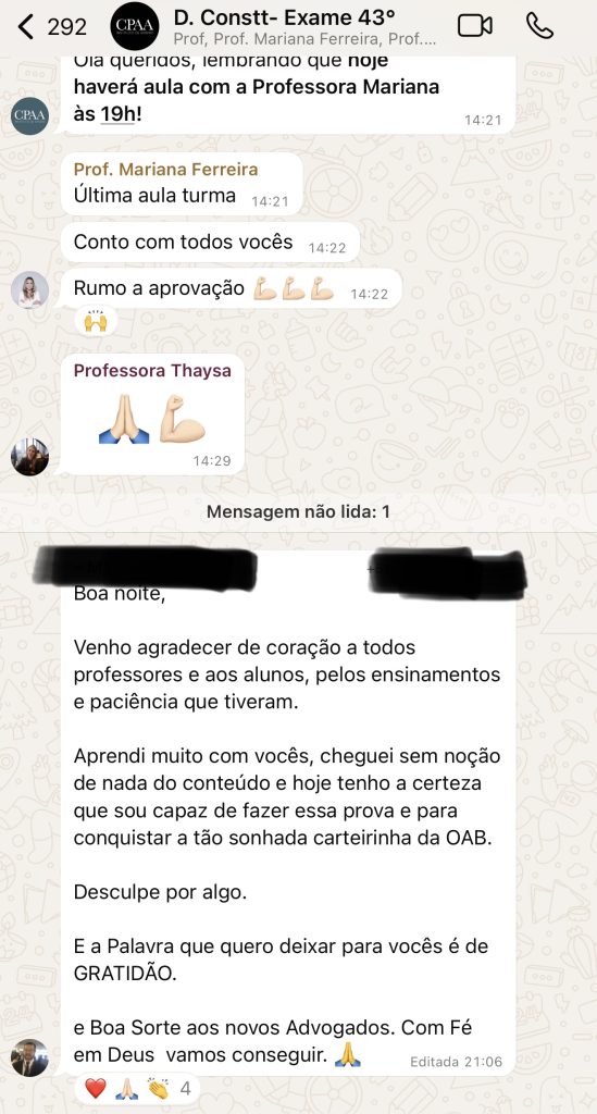 Recado de aluno do CPAA