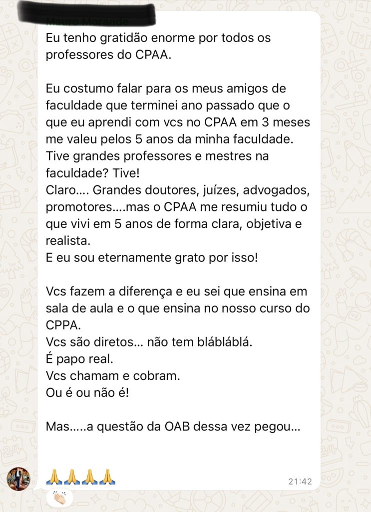 Recado de aluno do CPAA