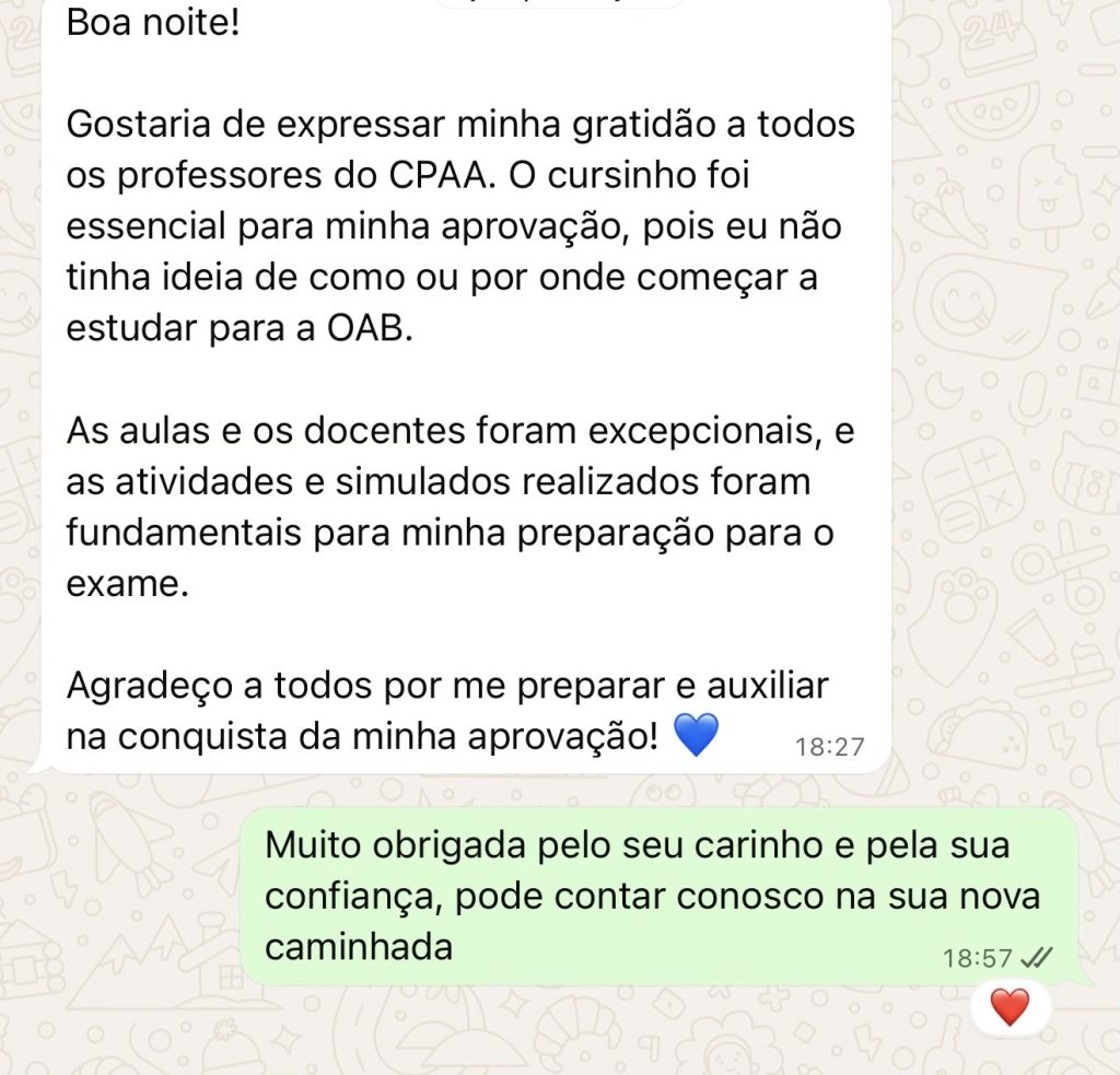 Recado de aluno do CPAA