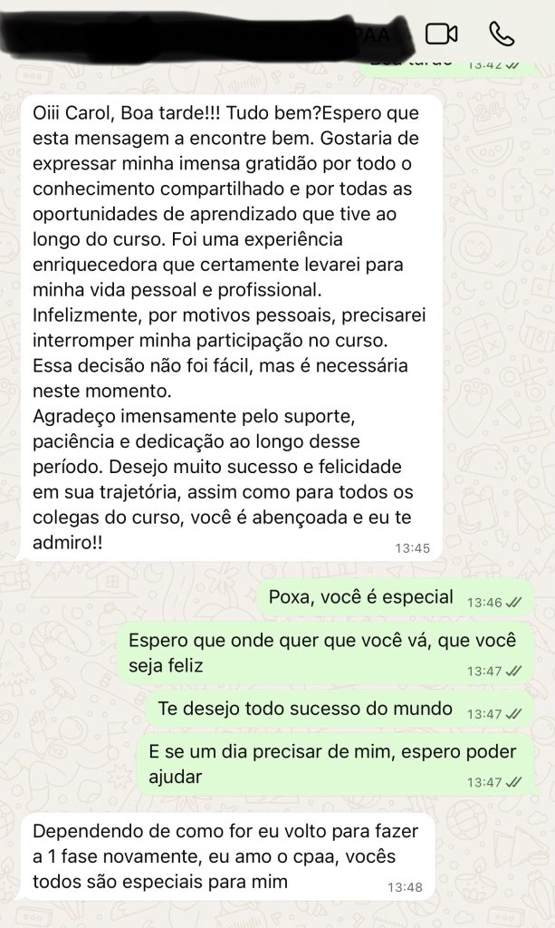 Recado de aluno do CPAA