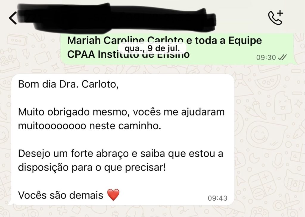 Recado de aluno do CPAA