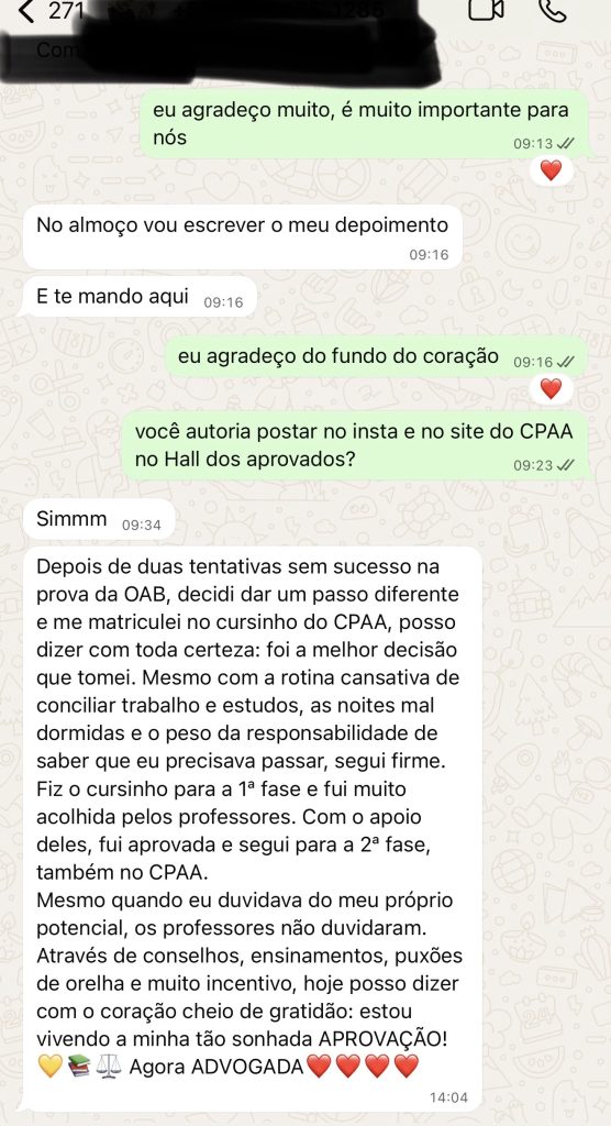 Recado de aluno do CPAA