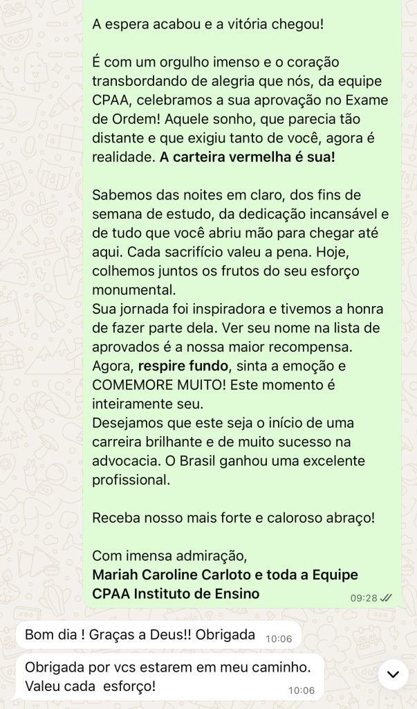 Recado de aluno do CPAA