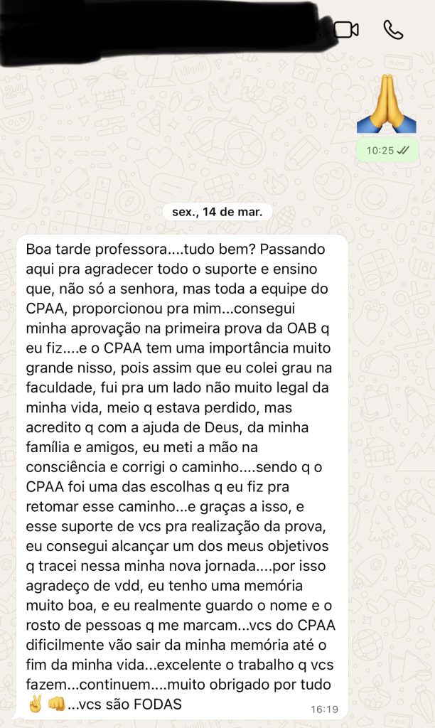 Recado de aluno do CPAA